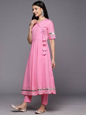 Angrakha Gotta Patti Pure Cotton Kurta With Trousers & With Dupatta 6