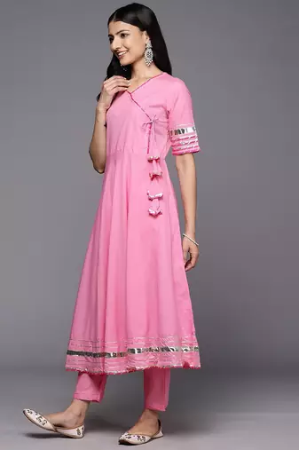 Angrakha Gotta Patti Pure Cotton Kurta With Trousers & With Dupatta