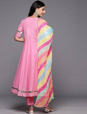 Angrakha Gotta Patti Pure Cotton Kurta With Trousers & With Dupatta 7