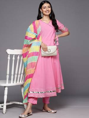 Angrakha Gotta Patti Pure Cotton Kurta With Trousers & With Dupatta 8