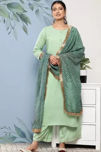Women Green Kurta with Palazzos & With Dupatta