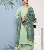 Women Green Kurta with Palazzos & With Dupatta