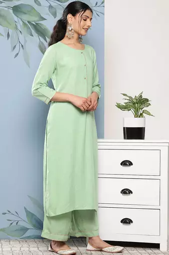 Women Green Kurta with Palazzos & With Dupatta