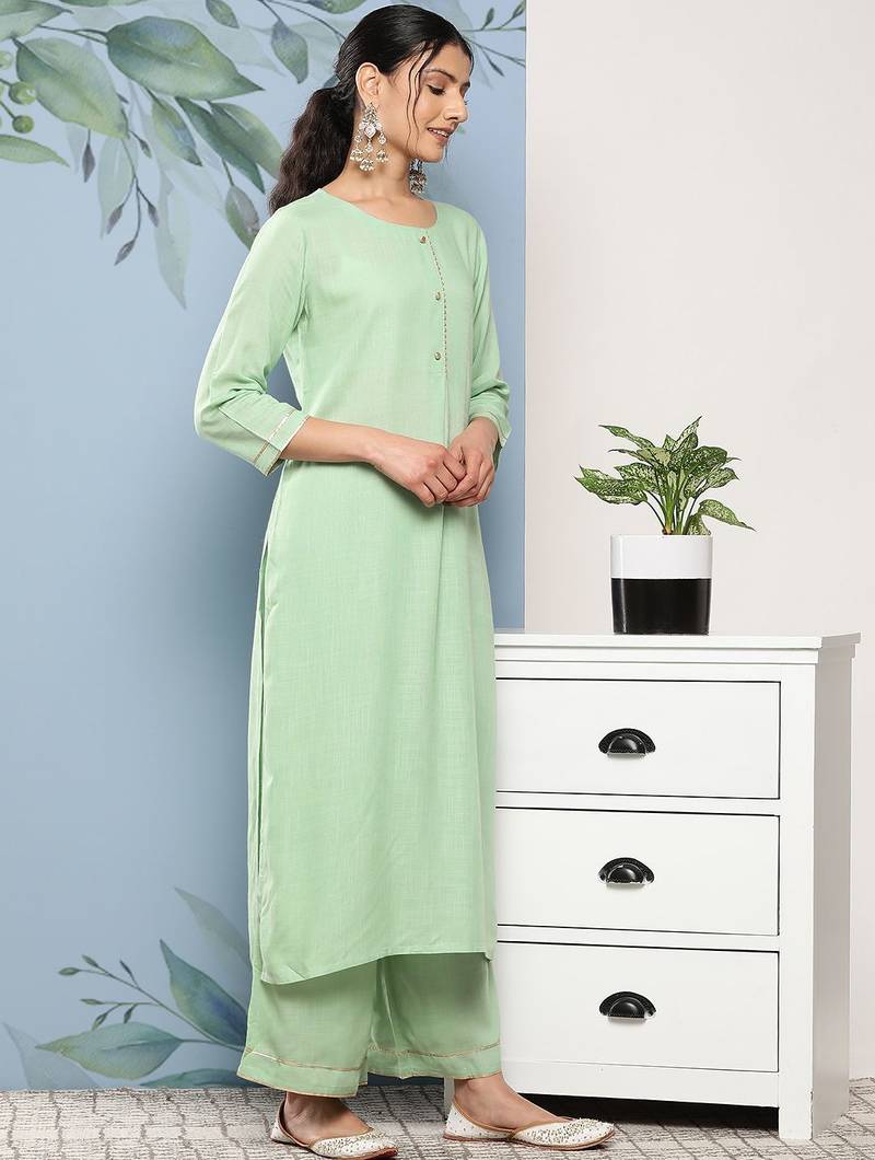Women Green Kurta with Palazzos & With Dupatta