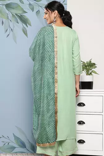 Women Green Kurta with Palazzos & With Dupatta