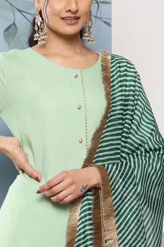 Women Green Kurta with Palazzos & With Dupatta