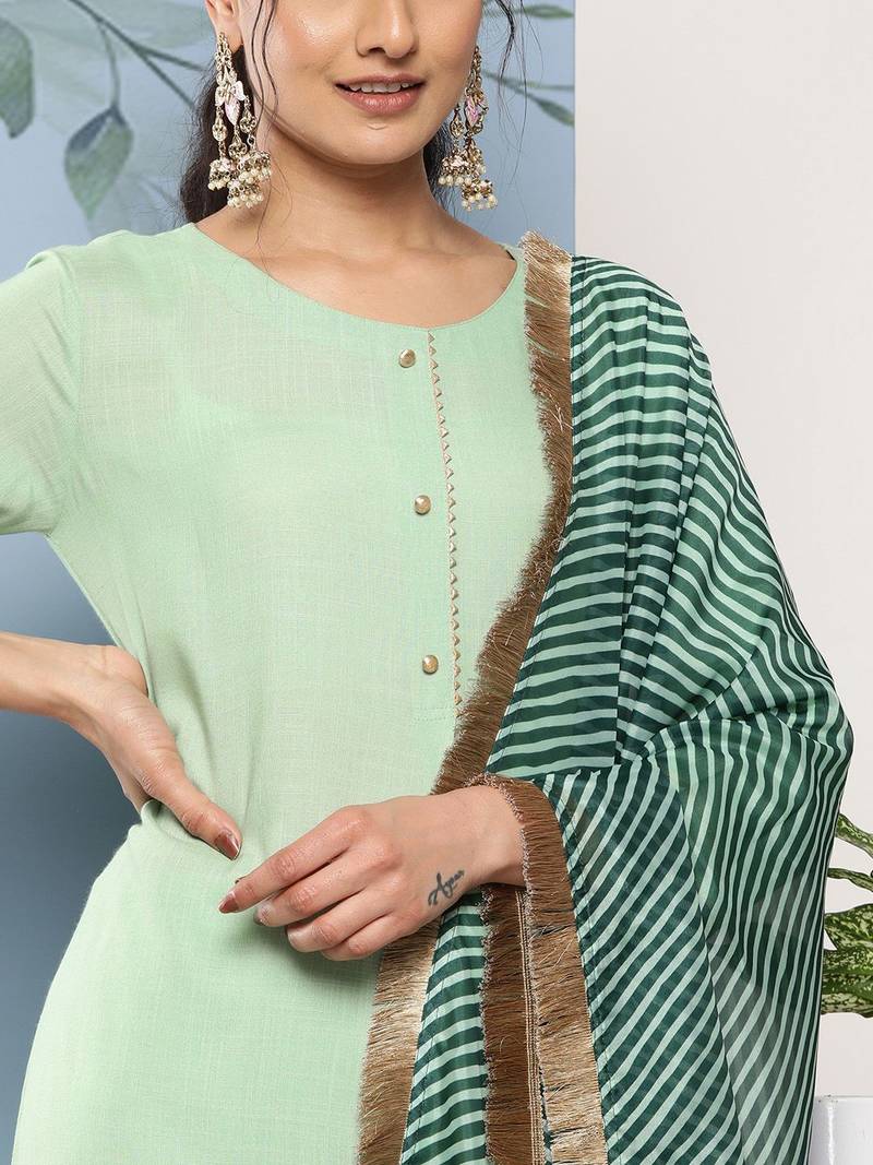 Women Green Kurta with Palazzos & With Dupatta