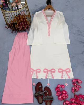 White&pink silk blend readymade suit with embroidery work 5