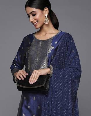 Women Blue Kurta with Trousers & With Dupatta 2