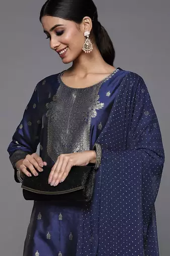 Women Blue Kurta with Trousers & With Dupatta