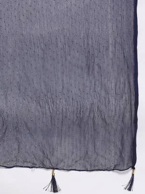 Women Blue Kurta with Trousers & With Dupatta 5