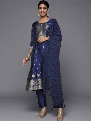 Women Blue Kurta with Trousers & With Dupatta 1