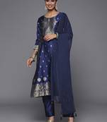 Women Blue Kurta with Trousers & With Dupatta
