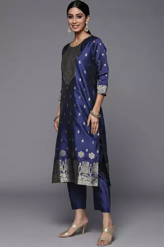 Women Blue Kurta with Trousers & With Dupatta