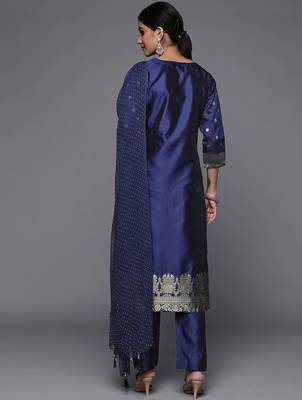 Women Blue Kurta with Trousers & With Dupatta 7