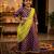 Girl's purple striped jacquard anarkali dress with dupatta and belt