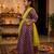 Girl's purple striped jacquard anarkali dress with dupatta and belt