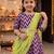 Girl's purple striped jacquard anarkali dress with dupatta and belt