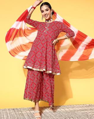 Women Bandhani Pure Cotton Print Parade Kurta Set 1