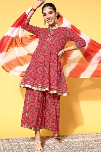 Women Bandhani Pure Cotton Print Parade Kurta Set