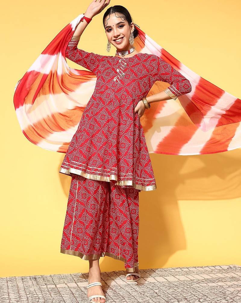 Women Bandhani Pure Cotton Print Parade Kurta Set