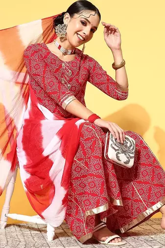 Women Bandhani Pure Cotton Print Parade Kurta Set