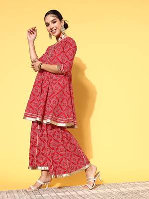 Women Bandhani Pure Cotton Print Parade Kurta Set 3