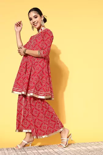 Women Bandhani Pure Cotton Print Parade Kurta Set
