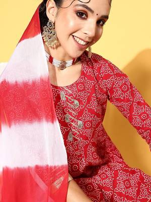 Women Bandhani Pure Cotton Print Parade Kurta Set 5