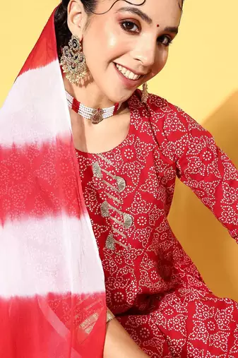 Women Bandhani Pure Cotton Print Parade Kurta Set