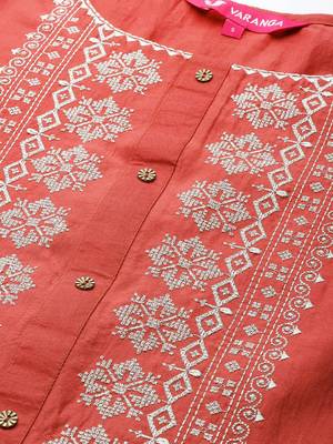 Women Rust Floral Embroidered Kurta with Trousers & With Dupatta 2