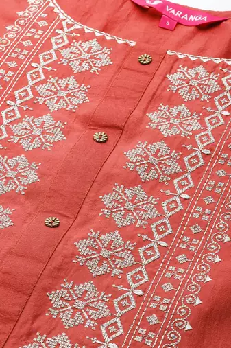 Women Rust Floral Embroidered Kurta with Trousers & With Dupatta
