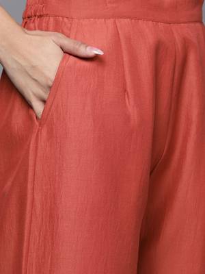 Women Rust Floral Embroidered Kurta with Trousers & With Dupatta 3