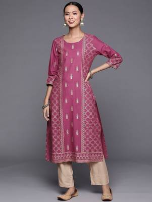 Women Purple Ethnic Motifs Printed Pure Cotton Kurta with Trousers 1