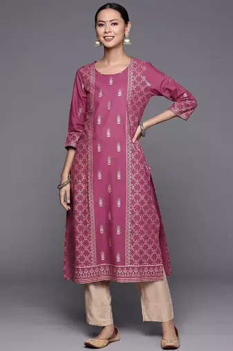 Women Purple Ethnic Motifs Printed Pure Cotton Kurta with Trousers
