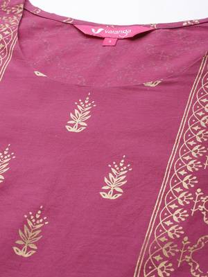 Women Purple Ethnic Motifs Printed Pure Cotton Kurta with Trousers 2