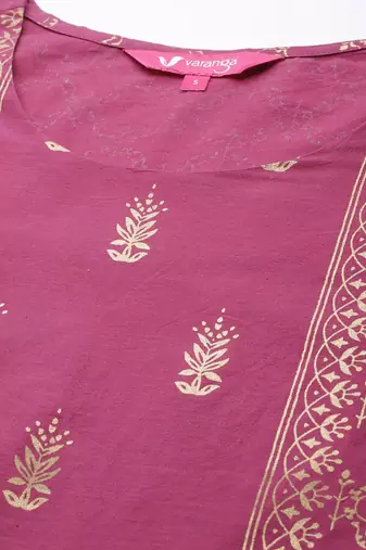 Women Purple Ethnic Motifs Printed Pure Cotton Kurta with Trousers