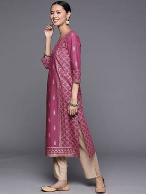 Women Purple Ethnic Motifs Printed Pure Cotton Kurta with Trousers 4