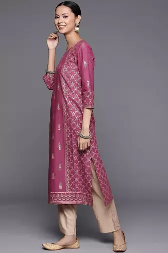Women Purple Ethnic Motifs Printed Pure Cotton Kurta with Trousers