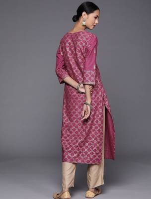 Women Purple Ethnic Motifs Printed Pure Cotton Kurta with Trousers 5