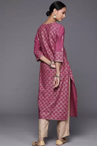Women Purple Ethnic Motifs Printed Pure Cotton Kurta with Trousers