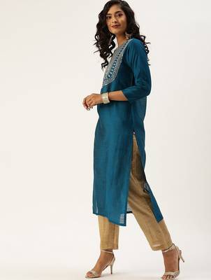 Women Teal Layered Kurta with Trousers & With Dupatta 5