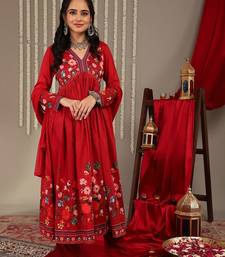 Floral Printed V-Neck Empire A-Line Kurta & Trousers With Dupatta