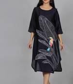 Navy blue chanderi straight dress with slip