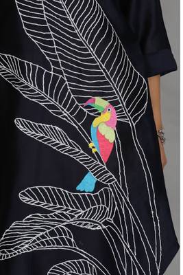 Navy blue chanderi straight dress with slip 3