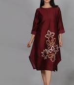 Maroon chanderi straight dress with slip (2pcs set)