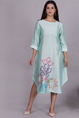 Aqua chanderi straight dress with slip 1