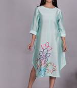 Aqua chanderi straight dress with slip