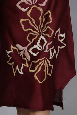 Maroon chanderi straight dress with slip (2pcs set) 3