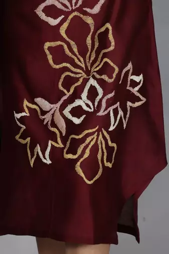 Maroon chanderi straight dress with slip (2pcs set)